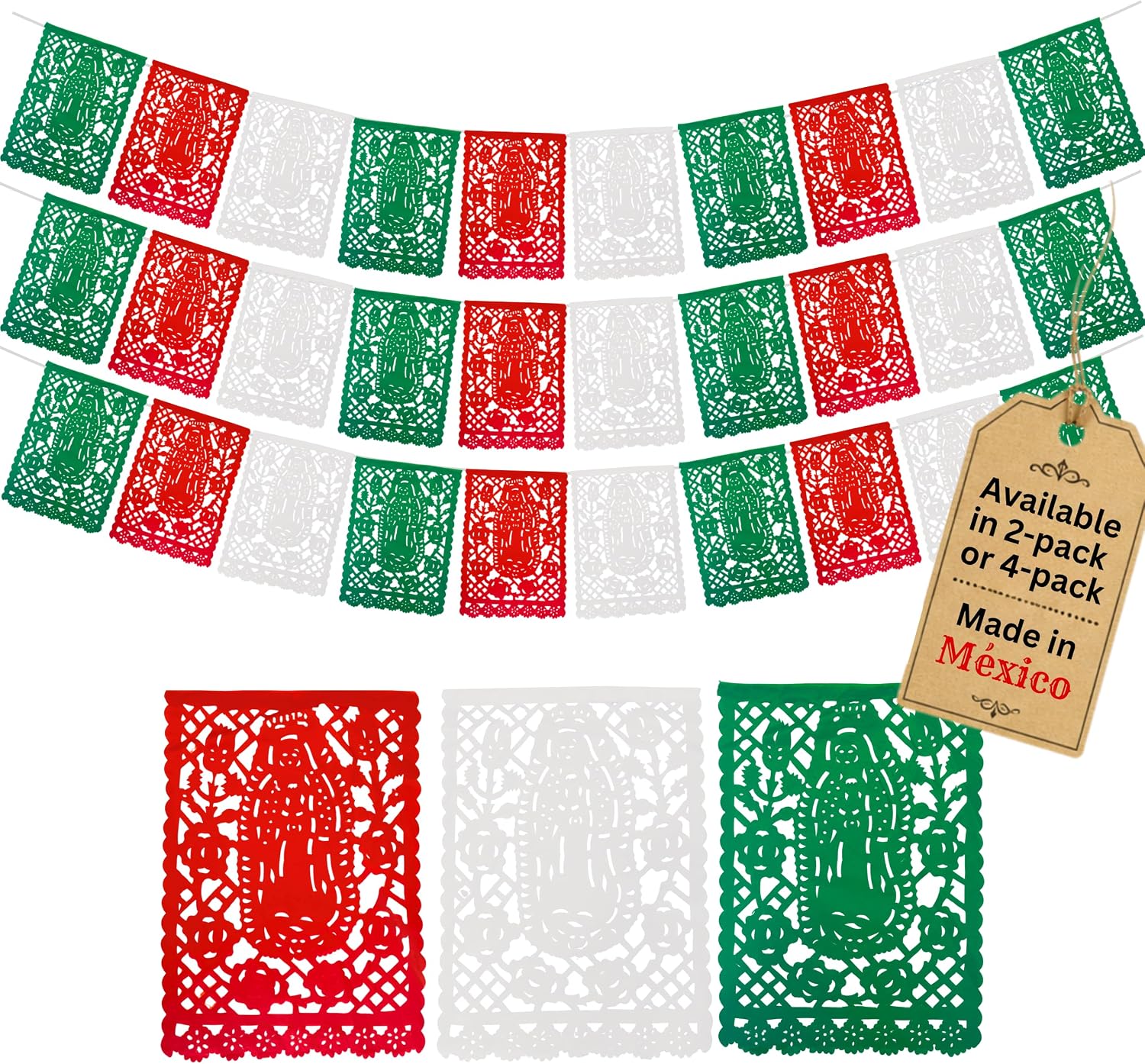 Virgen de Guadalupe Papel Picado Banners PAPER, 4 Pack, 10 Flags Each