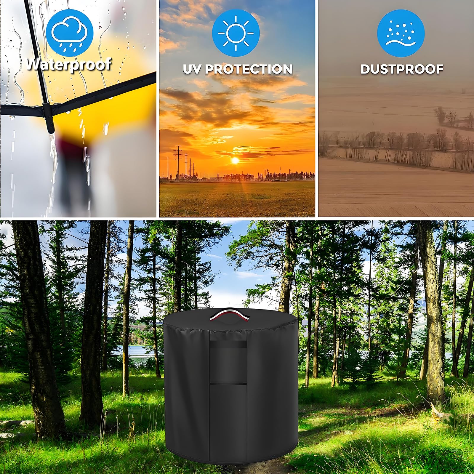 Hounyoln Cover for Ninja Fireside 360, 420D Oxford + PVC Ninja Fireside 360 Cover, Tight-Fit Drawstring & Buckles, Anti-Condensation Vents, Portable Handle, Easy Clean & Install, for Outdoor (Black) - 3