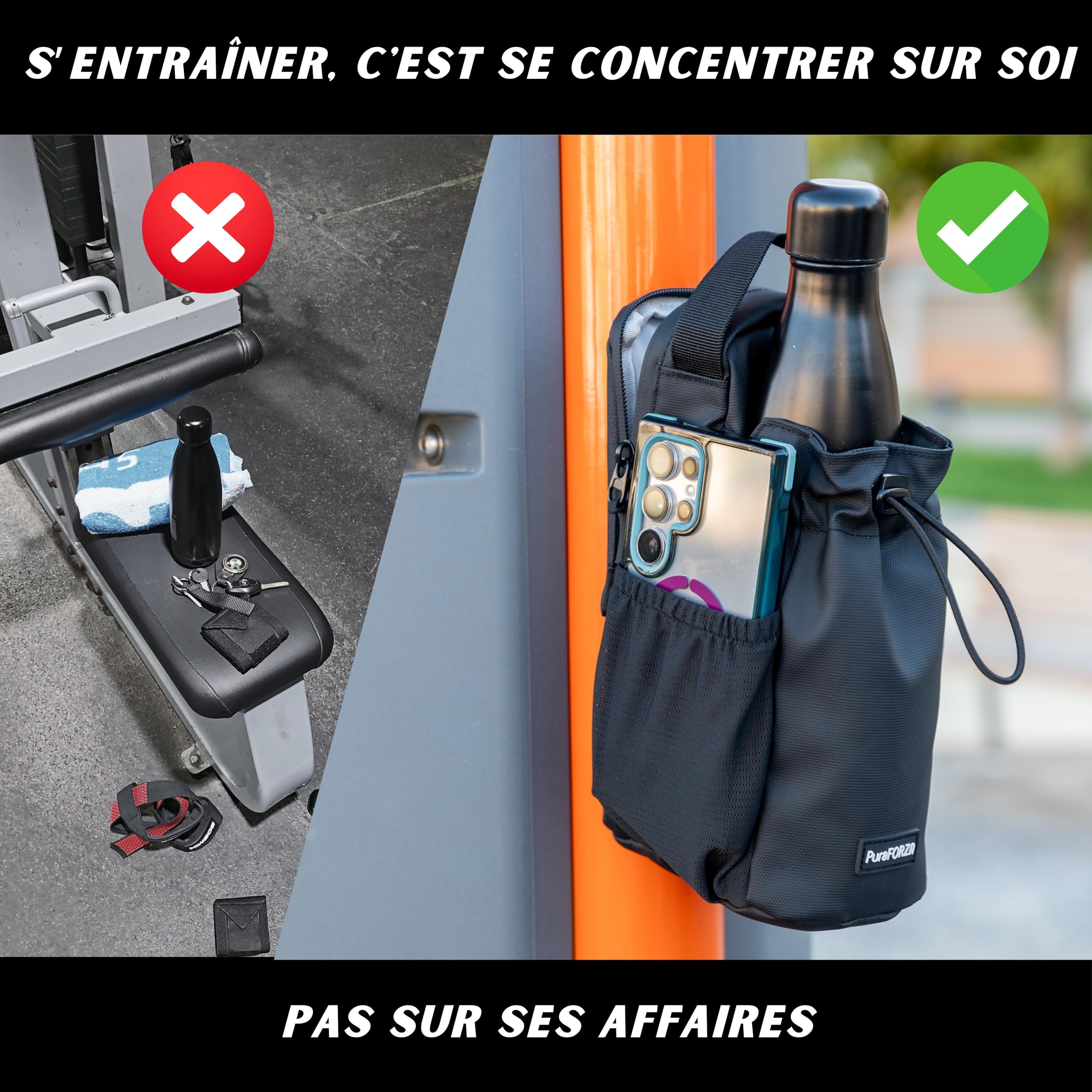 Sac Magnétique Sportif Compact et Léger, Imperméable avec Fixation à Aimant Néodyme, Idéal pour Salle de Sport, Crossfit, Calisthénie, Activités Extérieures, Compatible Bouteilles 1,5L