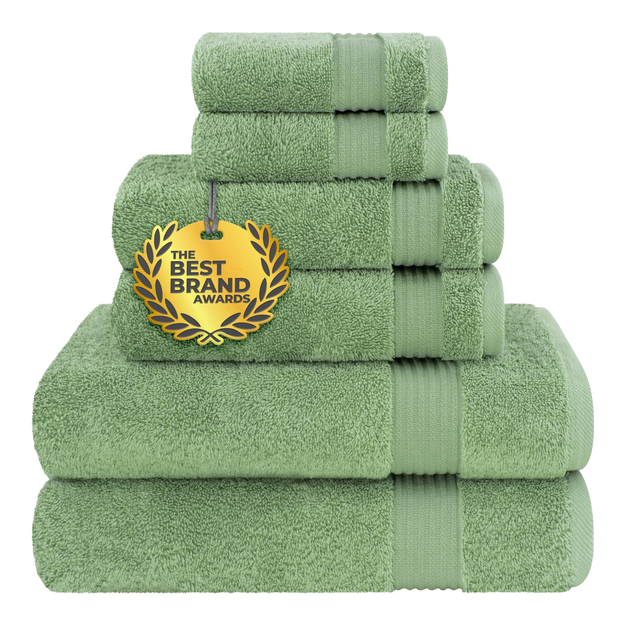 Cotton Paradise 6 Piece Towel Set 100% Cotton Soft Absorbent Turkish Towels for Bathroom 2 Bath Towels 2 Hand Towels 2 Washcloths Sage Green Towel Set