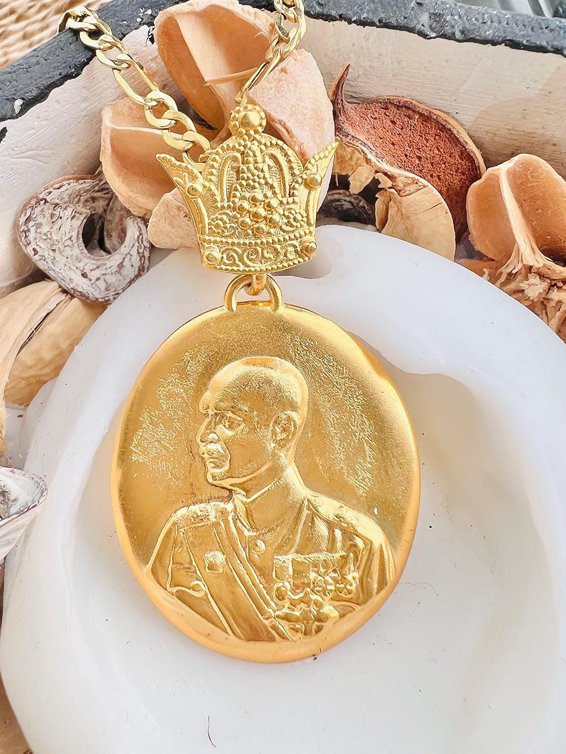 22K Gold plated 925 silver Reza Shah Pahlavi the Great King of Kings Taj Crown pendant Necklace,Persia Pahlavi Shah,Persian jewellery gift Iran