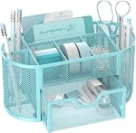 SUPEASY Mesh Organisateur de bureau, Accessoires de bureau & Organisateurs d'espace de travail avec tiroirs, porte-crayon pour bureau avec 9 Compartiments pour fournitures de bureau, 8.6 x 4.3 x 4.1 De pouce, blanc