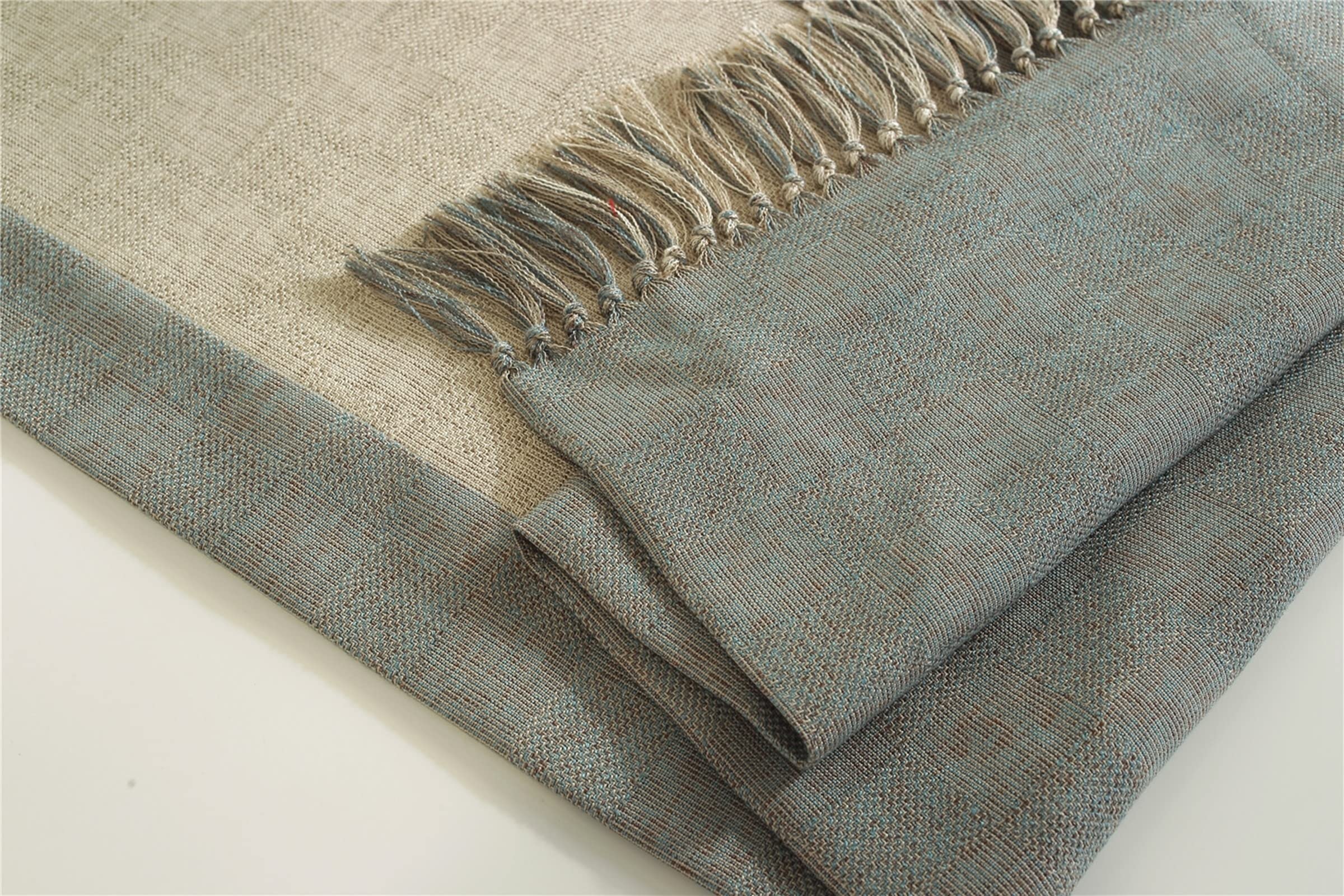 AmDxD Chemin de table de printemps, épissure avec pompon, taille : 38 x 240 cm, chemin de table en lin, fait à la main, facile d'entretien et anti-taches, pour mariage, décoration moderne, beige