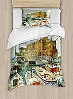 Vista 151 de Ambesonne Juego de funda de edredón de pesca, lubina de boca grande atrapando un bocado en espray de agua, imagen salvaje, juego de cama decorativo