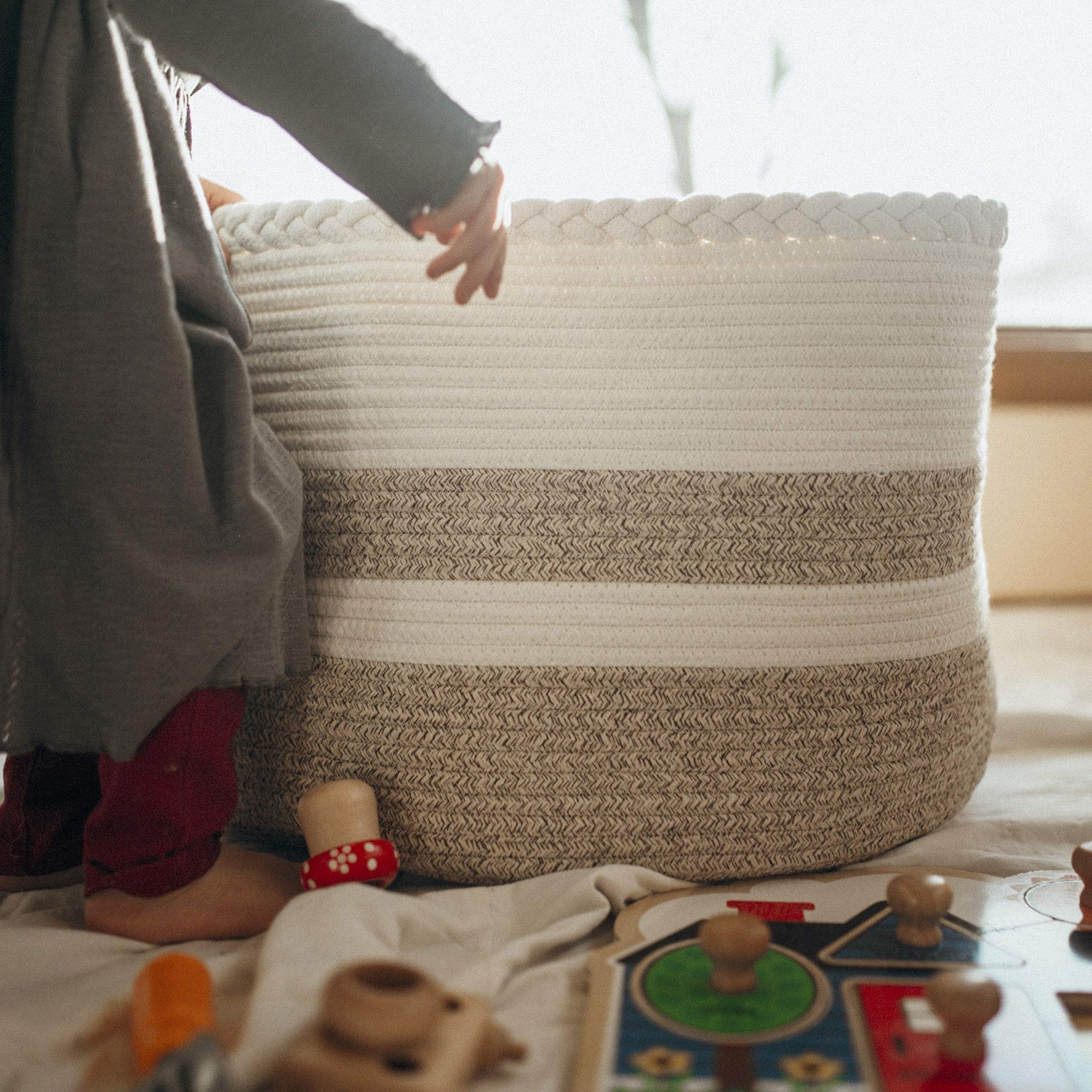 Amazon.com: Large Woven Storage Basket for Living Room Blankets, Kids ...