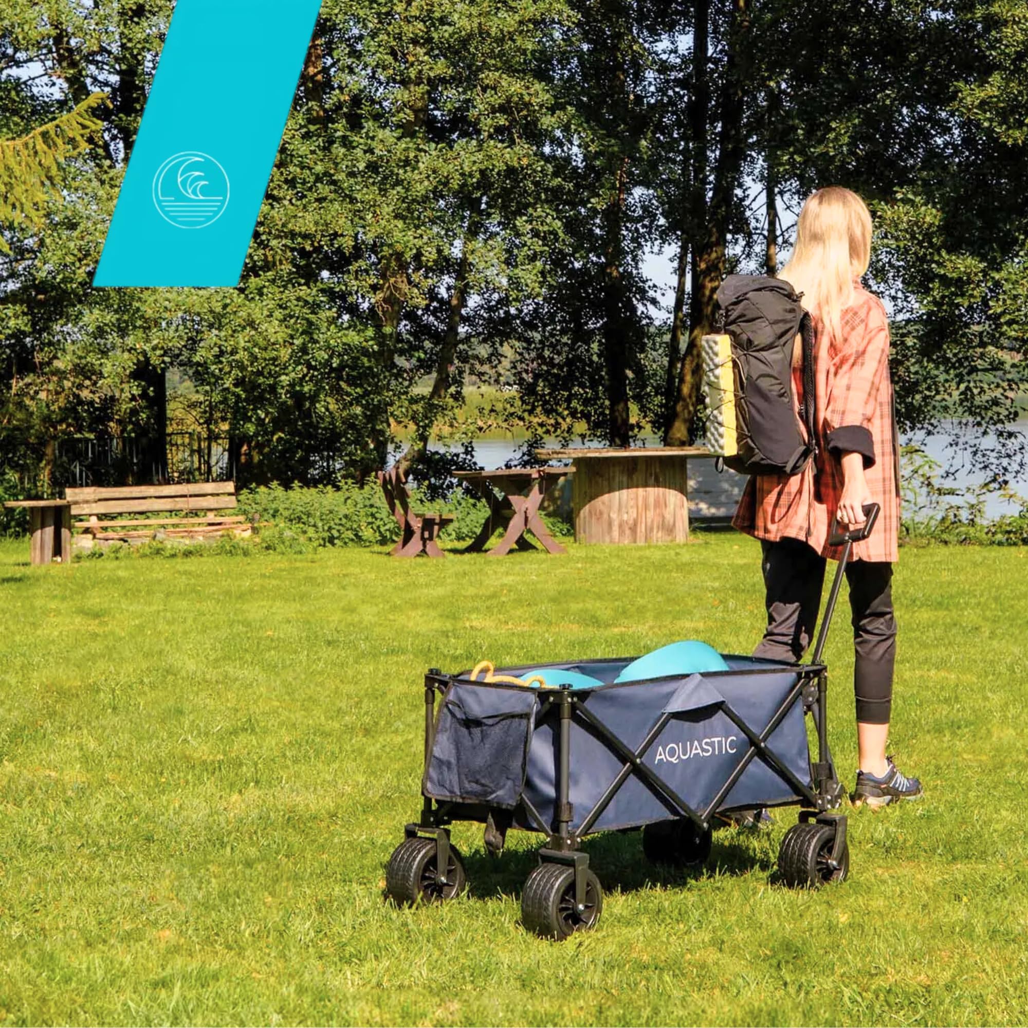 Aquastic - Carrello Pieghevole Caro 90x47x55 cm - Carrello Da Trasporto Resistente Con Grandi Ruote 127L Per Spiaggia Giardino E Campeggio Marrone