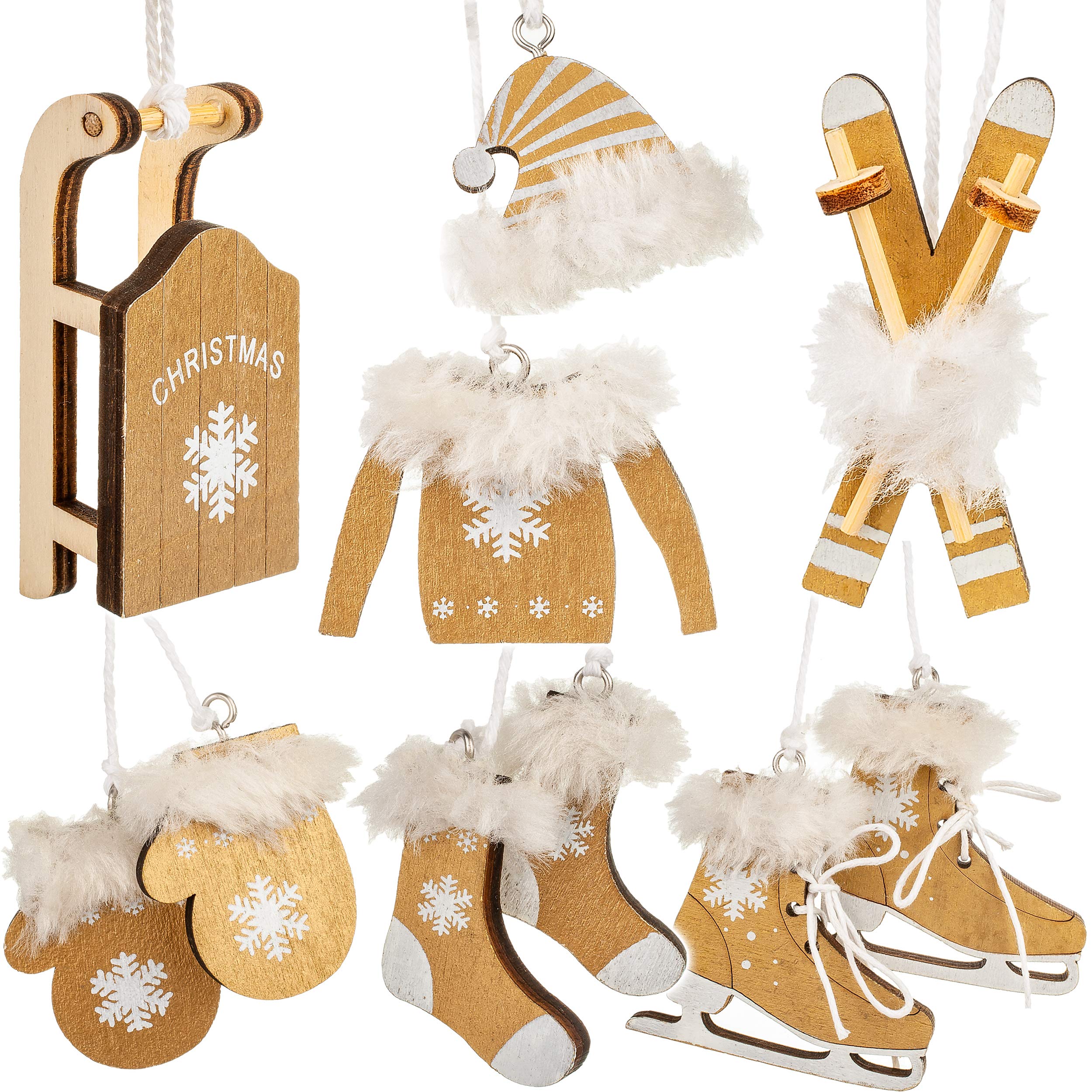 alles-meine.de GmbH 50 TLG. Deko Set - Winter & Weihnachten - Ski/Schlittschuhe/Schlitten - aus Holz - Miniatur/Diorama - Anhänger - Weihnachtsdeko/Winter - Winterurla..