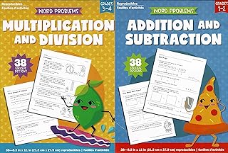 Teaching Tree Addition and Subtraction Grade 1-2 + Multiplication and Division Grade 3-4 - Word Problems Reproducible Educational Workbook (Set of 2 Books) v2
