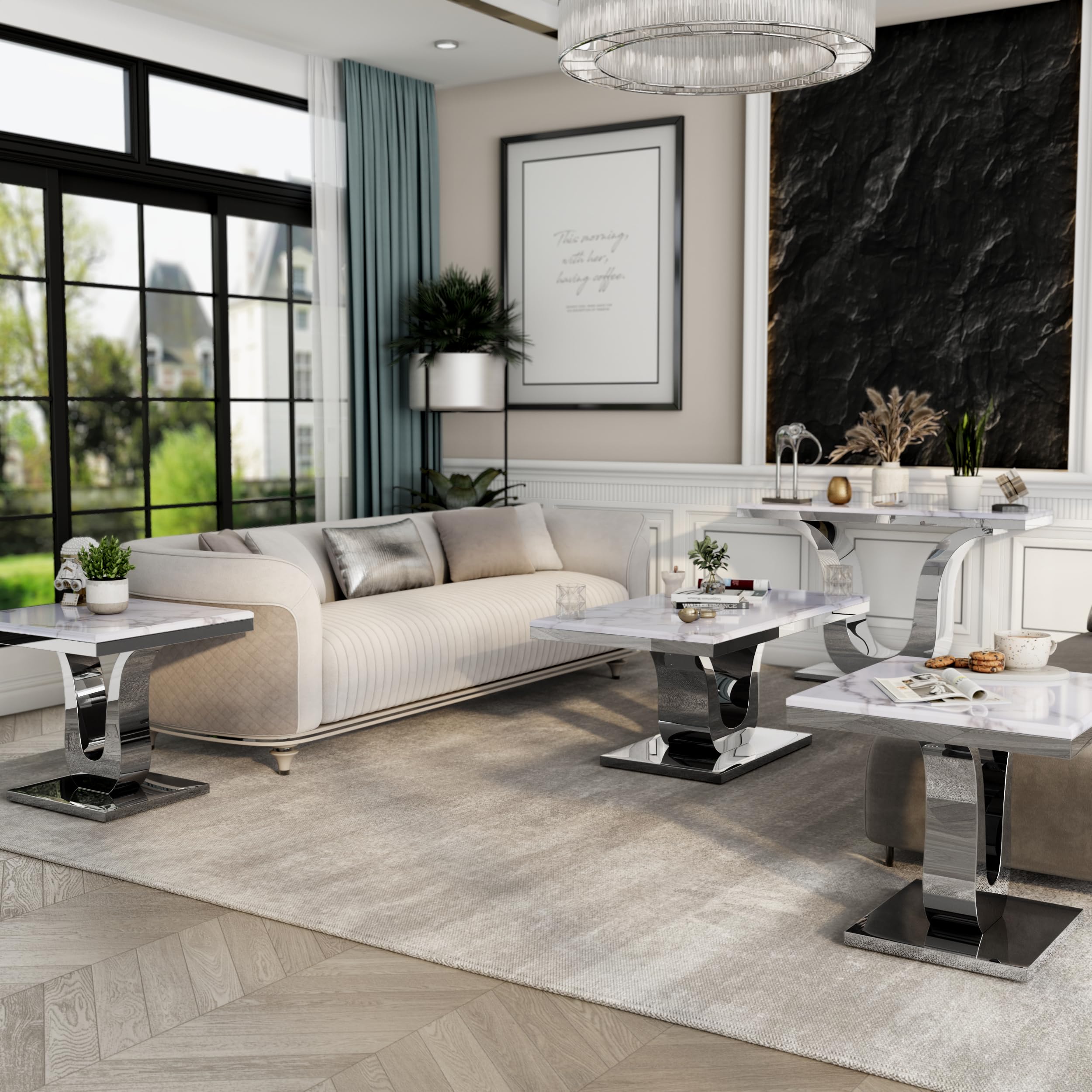 Mesas De Centro De Cristal Para Sala De Estar, Mesa Auxiliar Rectangular Moderna Con Estante De Almacenamiento, Patas De Tubo De Metal Y Vidrio Templado Transparente De 0.315 In De Grosor
