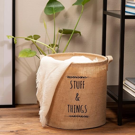 Ocean Home Textile Baskılı Jüt Silindir Sepet //30x31