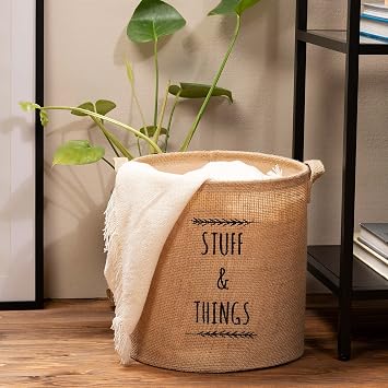 Ocean Home Textile Baskılı Jüt Silindir Sepet //30x31