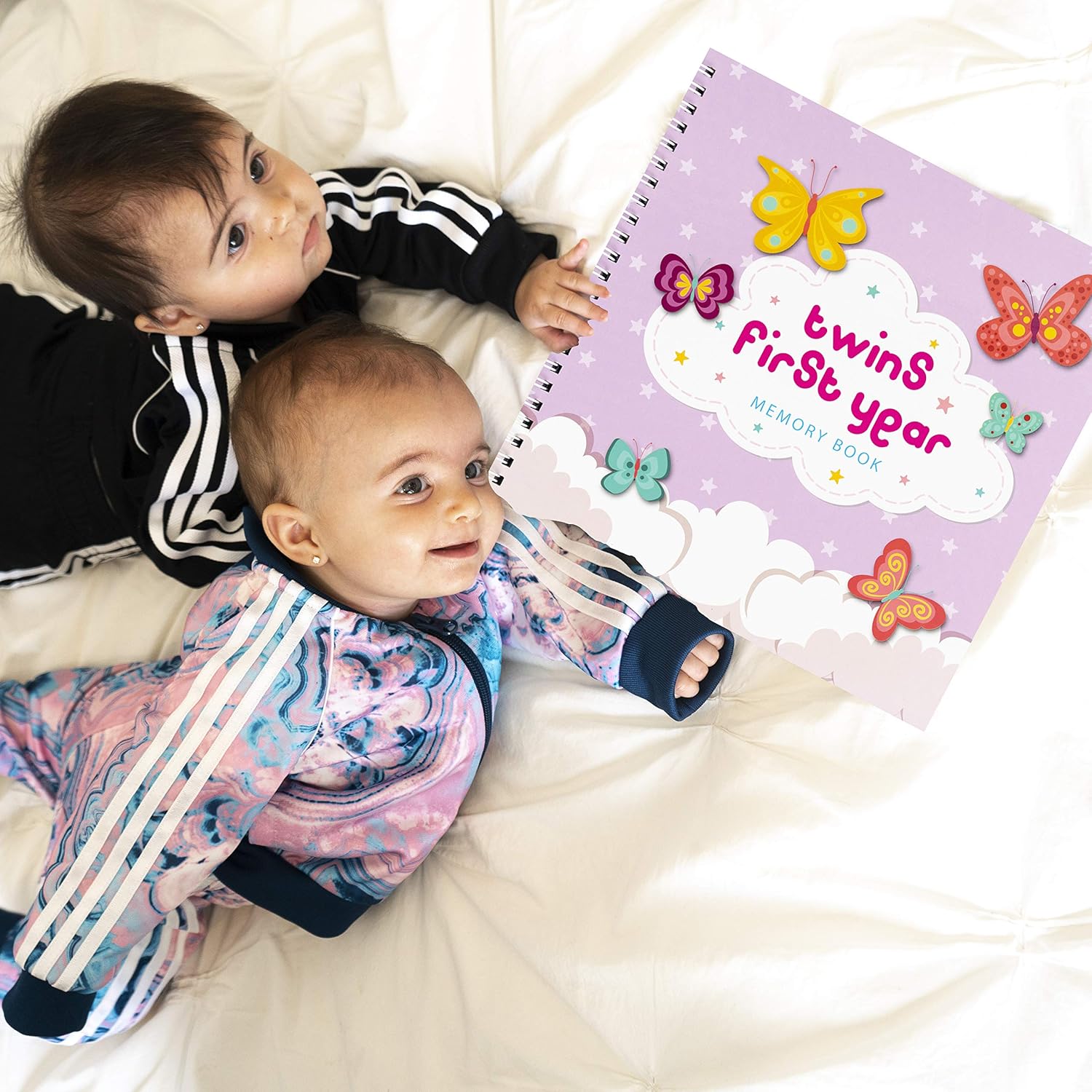 Twins Baby Items | First Year Hardcover Memory Book Clouds Edition | Newborn Babies 1st Year Journal and Milestones Photo Album | Perfect and Unique Gift Idea for Baby Showers and Birthday Presents