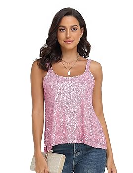 PrettyGuide Women's Pink Sequin Top Casual Fashion Scoop