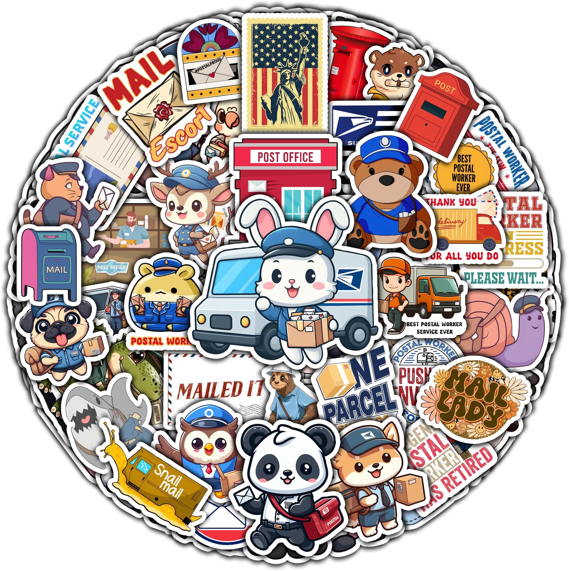 Pack 50 PCS Postal Worker Stickers Waterproof Vinyl Decals Decor Laptop Computer Phone Case Scrapbook Items for Post Mailman Letter Carrier Package Delivery Adults Men