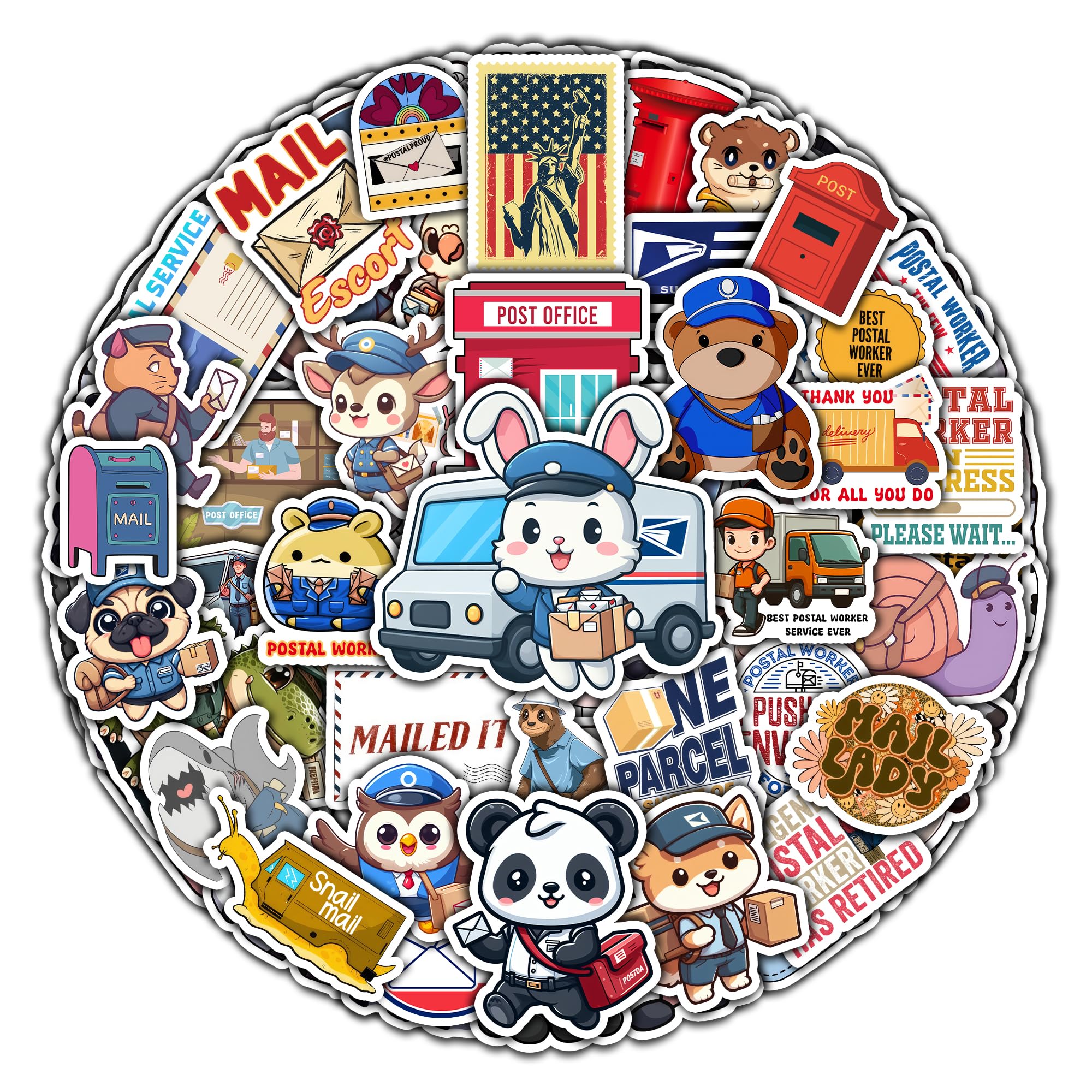 Pack 50 PCS Postal Worker Stickers Waterproof Vinyl Decals Decor Laptop Computer Phone Case Scrapbook Items for Post Mailman Letter Carrier Package Delivery Adults Men