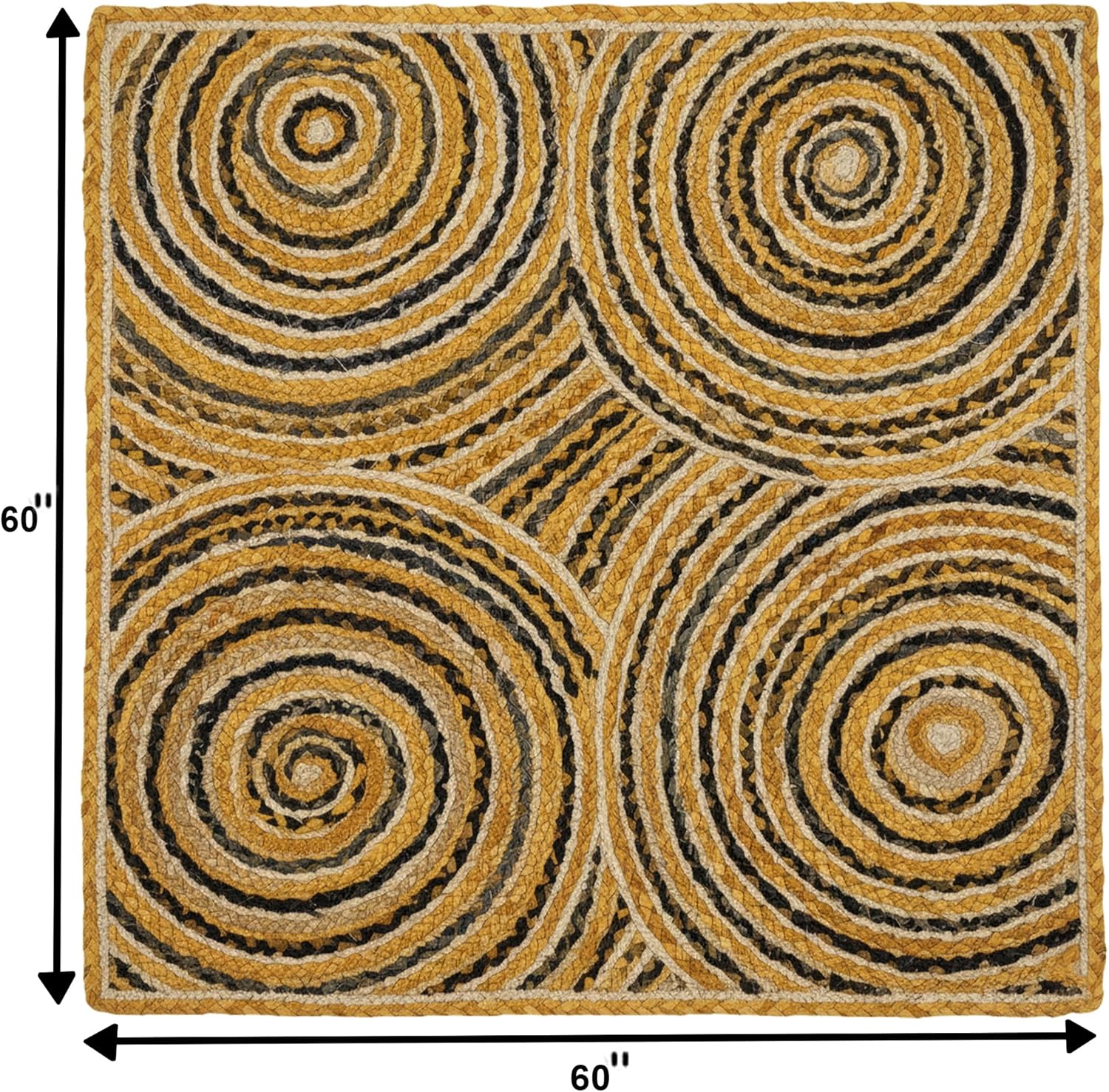 Premium Quality Jute Rug 12x15 Feet Area Rug Natural Fiber Jute Rugs Thick 0.27" Yellow & Black Chindi Geometric Rugs for Living Room Rustic Vintage Bohemian Décor Outdoor Carpet