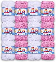 JOEJOE 4 Ply Acrylic Wool Yarn for Knitting & Crochet, Soft Wool Yarn Balls for DIY Craft, Sweater, Scarf, Baby Knitting, Crochet Thread Pack of 12-200g Total (White-Baby Pink)
