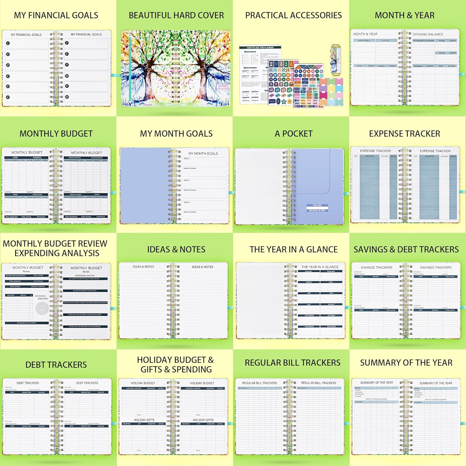 Ospelelf Budget Planner - Budget Book with Bill Organizer and Expense Tracker, 12 Month undated Budget Planner/Account Book to Take Control of Your Money, Start Anytime(Tree Seasons)