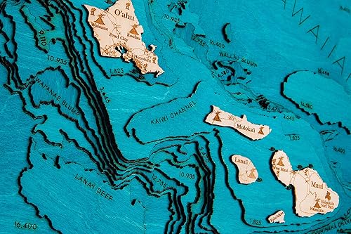 Miniatura 6 de Mapa de madera 3D de las islas hawaianas, grande, 24 pulgadas de largo x 31 pulgadas de ancho