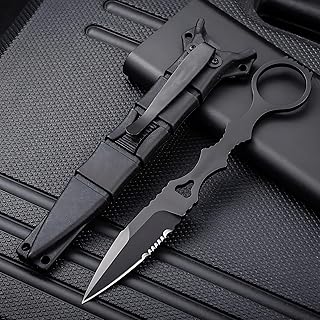 PAVCEING Portable Knife 6.7 Inch 440C Fixed Blade Outdoor Camping Tactics Straight Knife With Kydex Sheath The Knife Comes In Black And White (Black)