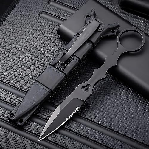 Portable 6.7 Inch 440C Fixed Blade Outdoor Camping Straight Knife With Kydex Sheath - Black