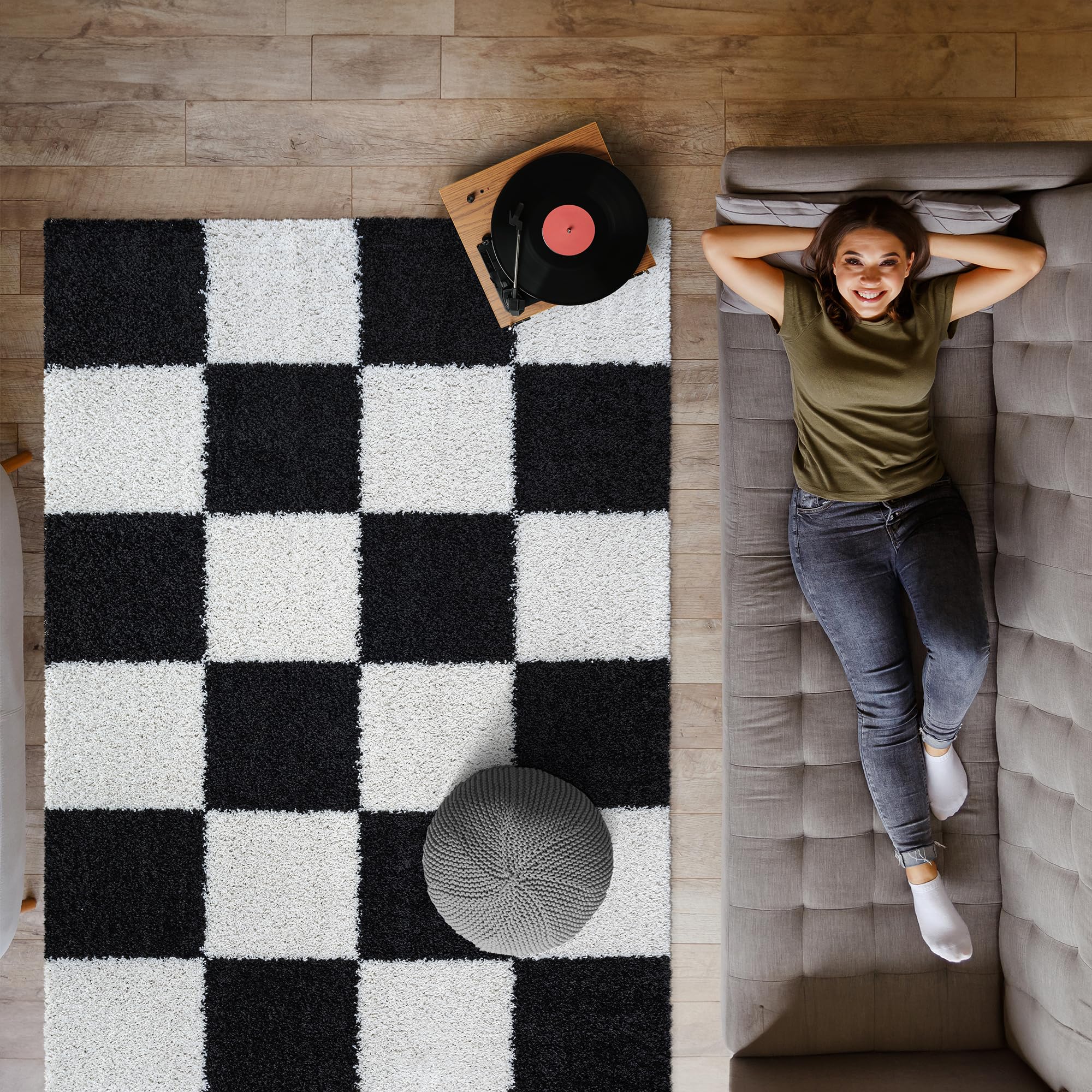 SANAT Milano Shaggy Teppich - Hochflor Teppiche für Wohnzimmer, Schlafzimmer, Küche - Schwarz Weiss, Größe: 120 x 170 cm