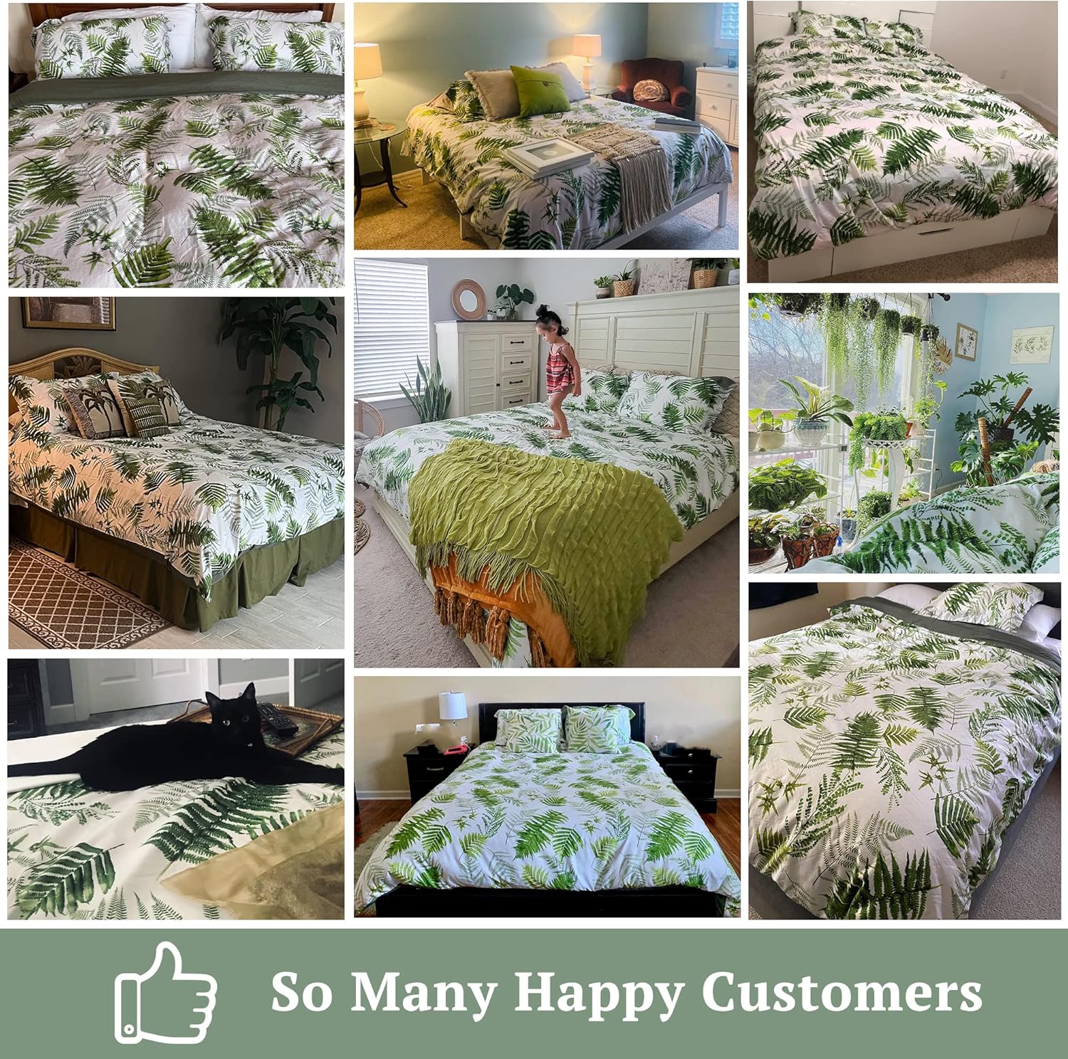 MILDLY 100% Long-Staple Cotton Duvet Cover Set Green Palm Leaf Pattern Printed Comforter Cover 3pcs, Ultra Soft & Breathable Bedding Set - Image 2