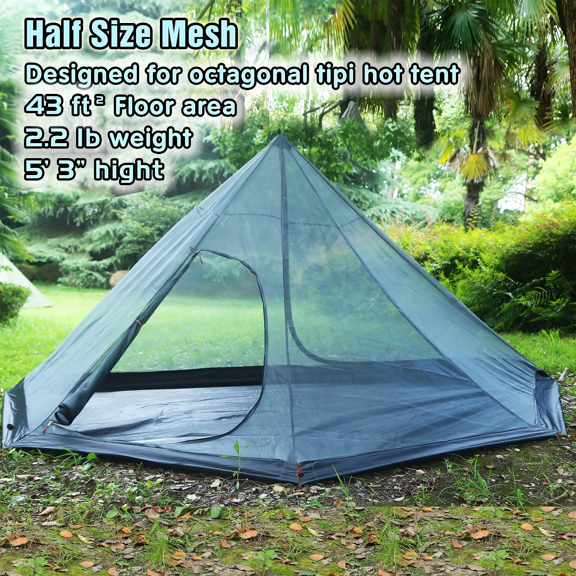 Namiot Tipi dla 4 osób, lekki (2,3 kg) z otworem na piecyk, wysokość 220 cm, namiot tipi do polowań, biwaków rodzinnych, wypraw zespołowych, kempingu i wędrówek