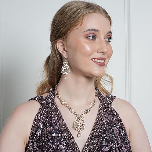 Miniatura 4 de Touchstone - Juego de joyas de hermoso e intrincado diseño con diamantes de imitación blanco brillante en tono dorado y plateado para mujer al