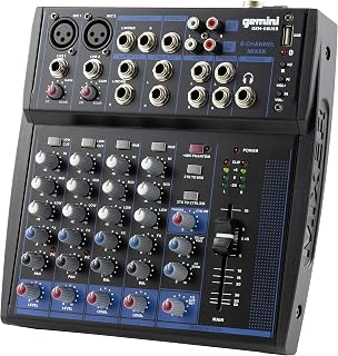 GeminiSound GEM-08USB 8-Channel Bluetooth Audio Mixer with USB Playback, Dual Phantom Power, FX, EQ - Compact for DJ, Podcast, Live Sound
