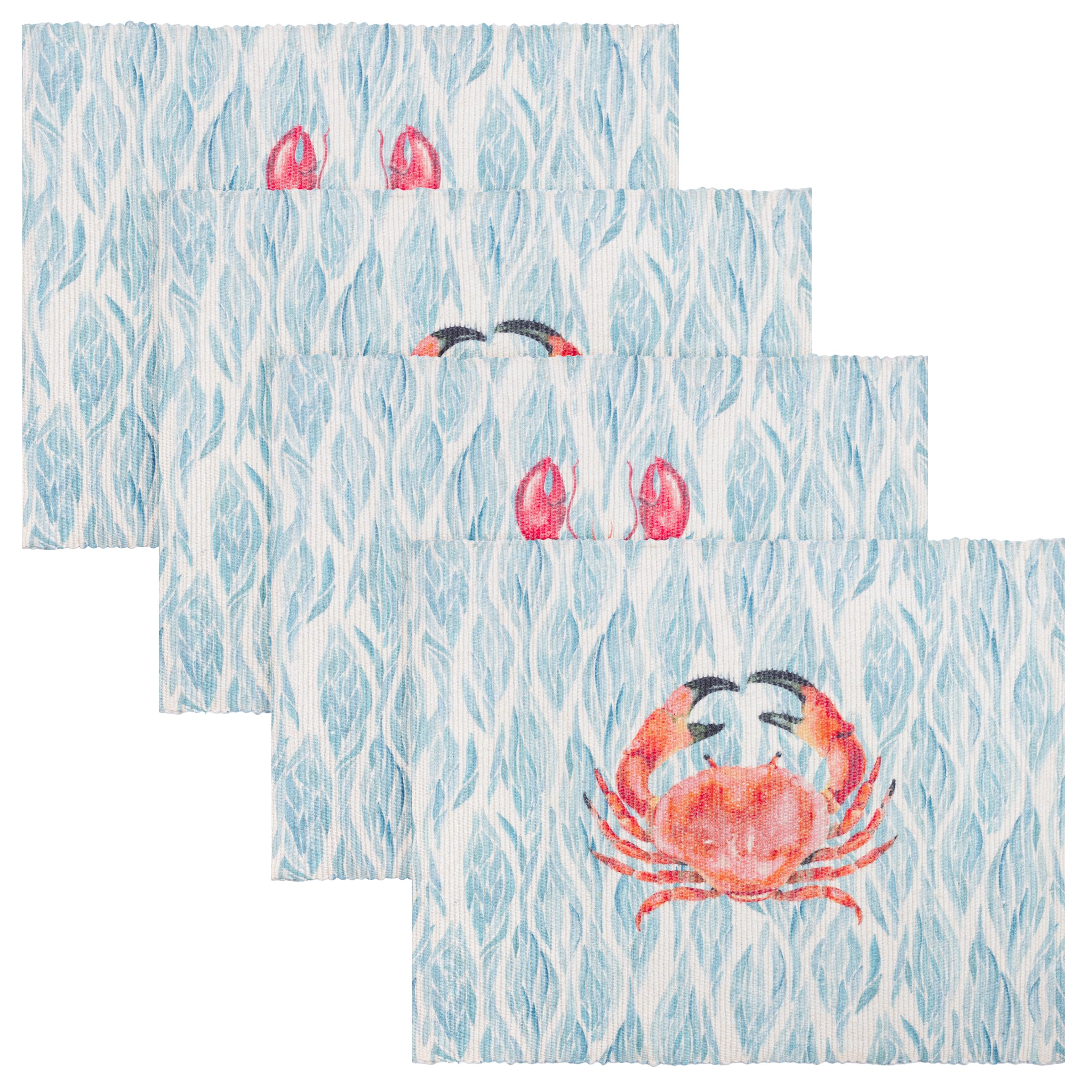 Wylder Abersoch Placemats – Indoor/Outdoor Washable Coastal Crab and Lobster Set of 4 Quick Drying Table Mats (Marine - 46x36cm)