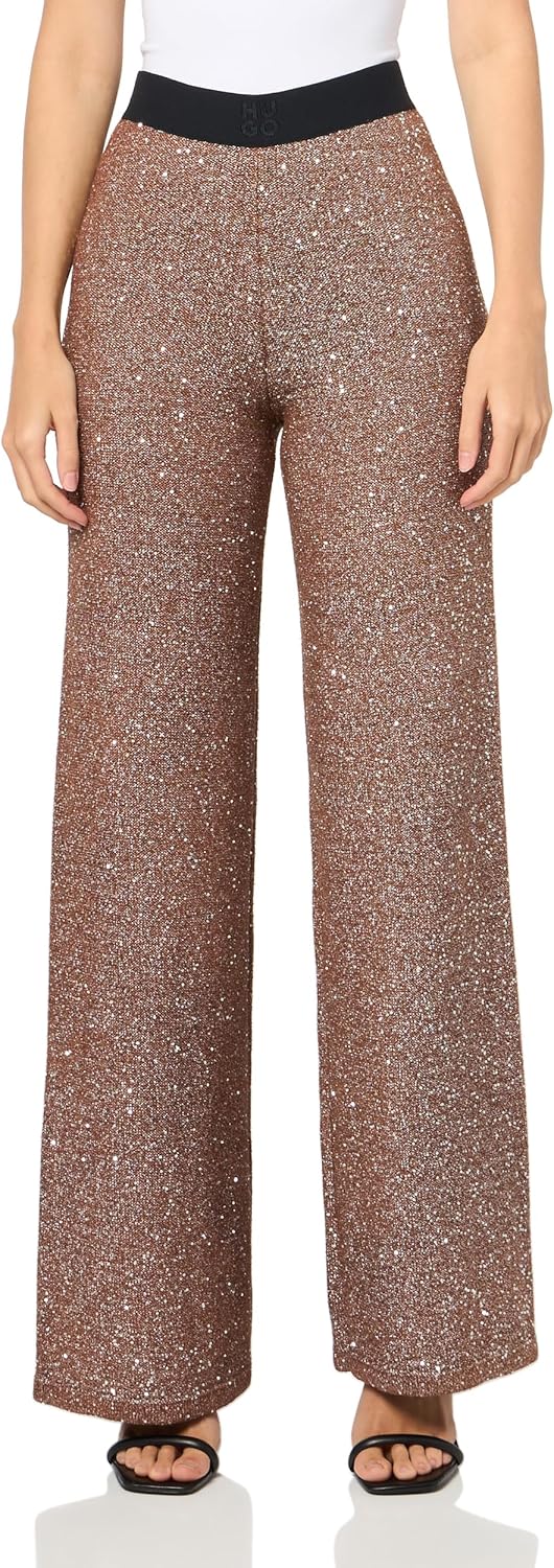 HUGO Women's Sequin Blend Wide Leg Pants