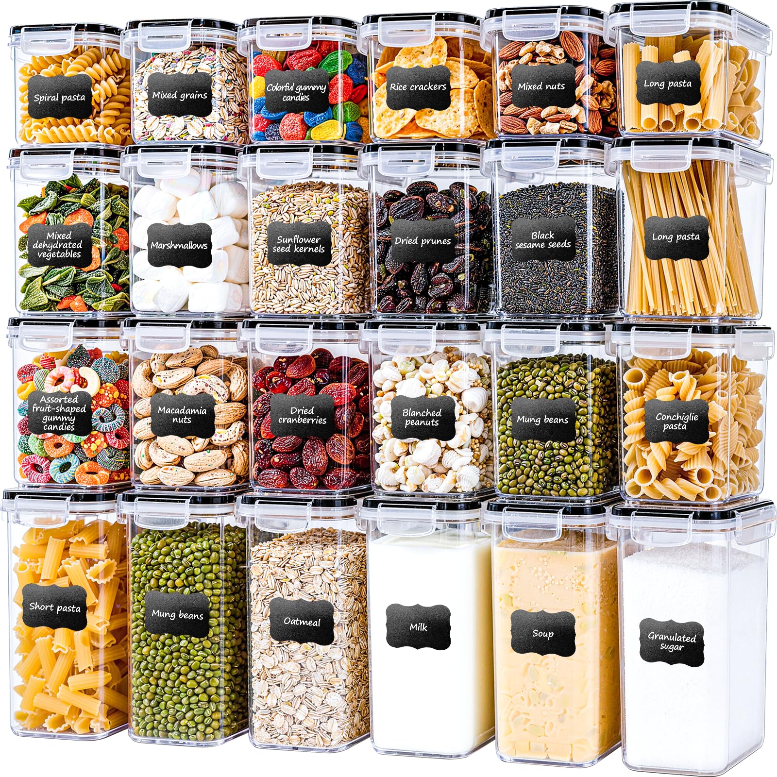 24 Pack Airtight Food Storage Containers with Lids for Cereal 33.6L Kitchen