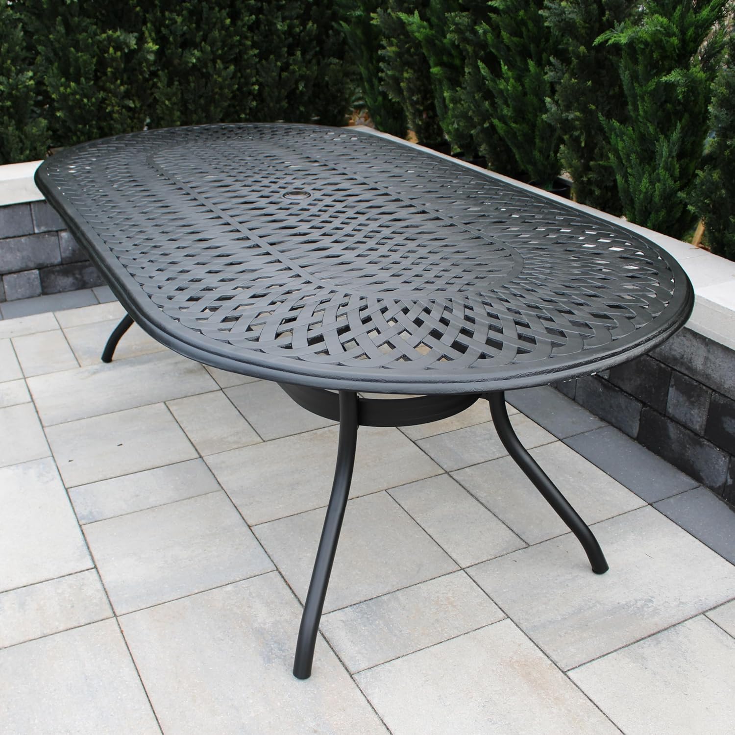 Oakland Living Modern Outdoor Mesh Aluminum 95-in Black Oval Large Patio Dining Table