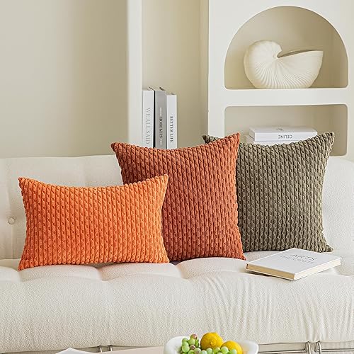 Miniatura 5 de Kevin Textile - Juego de 2 fundas decorativas cuadradas para cojines, pana suave, moderno estilo campestre bohemio rayas, decorar hogar, sofá, cama,