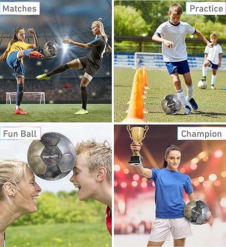 Miniatura 3 de Balón de fútbol premium para niños y niñas, balón oficial de partido con patrón hex arcoíris reflectante, duradero, para interiores, exteriores,