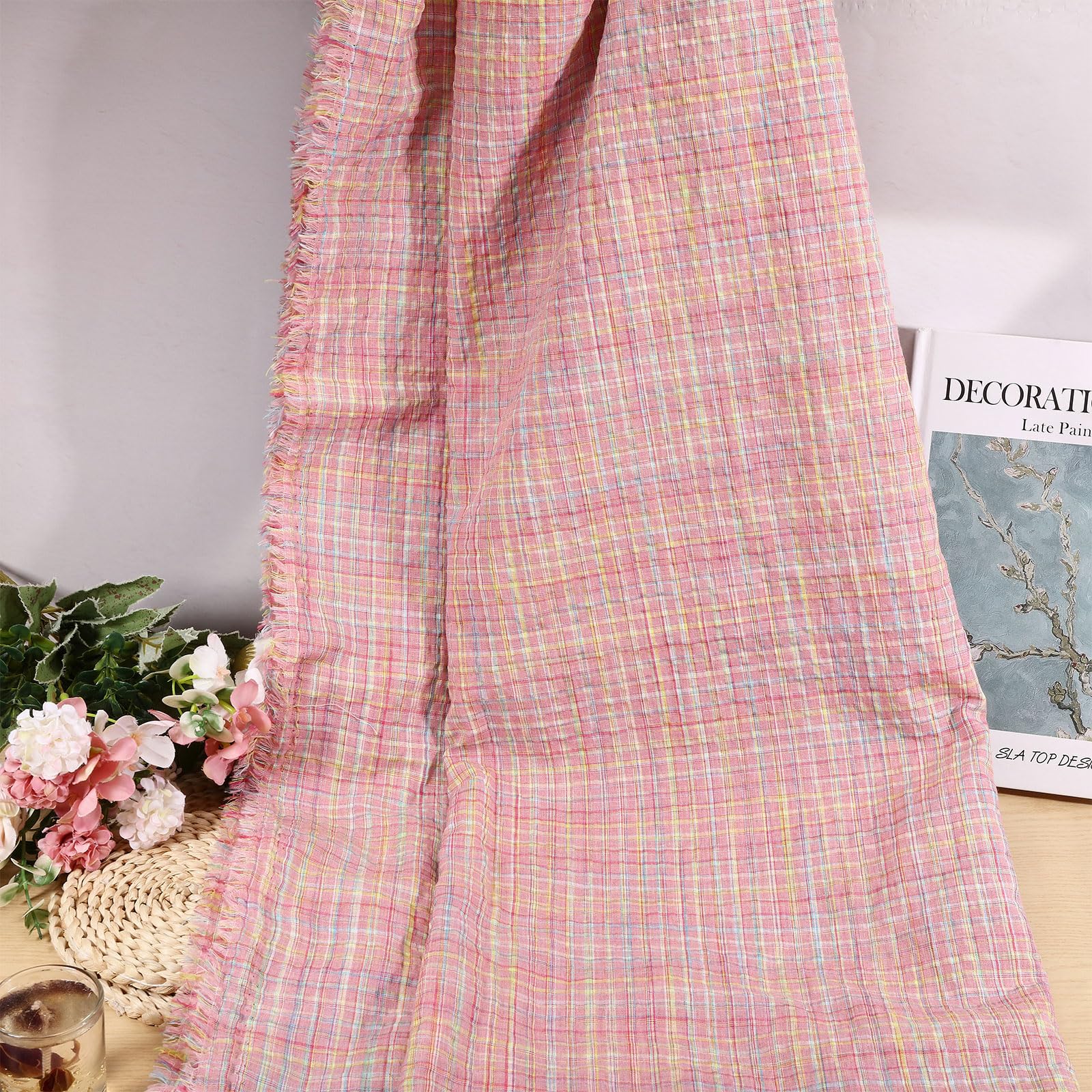 Tissu à carreaux en coton - Rose - 200 x 140 cm - Pour vêtements, décoration d'intérieur et loisirs créatifs