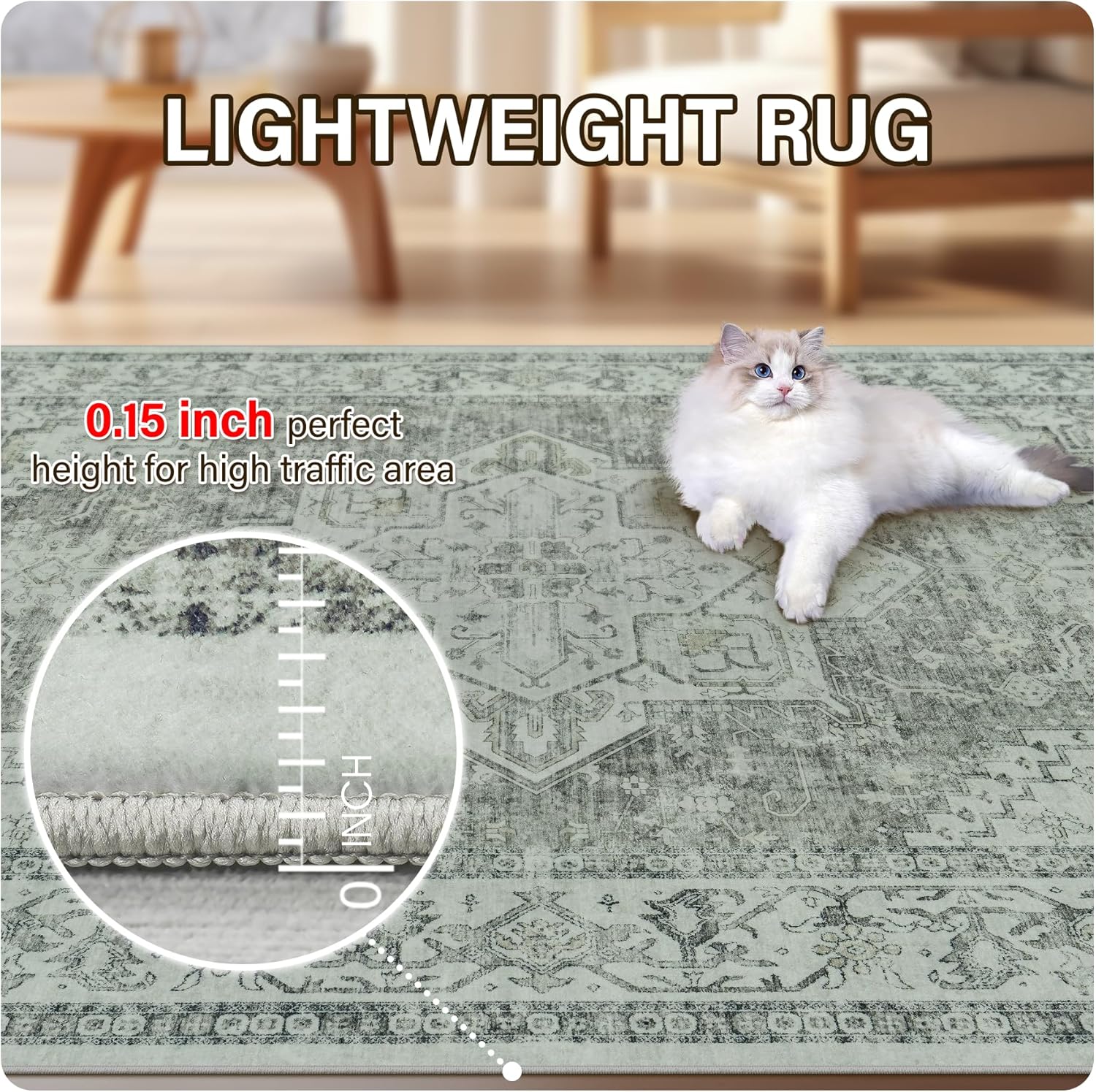 area rug living room carpets: 6x9 large machine washable rug boho vintage medallion soft thin rug indoor floor anti slip no shedding carpet for bedroom dining farmhouse nursery home office-gray grey-new 6' x 9' (rectangular)