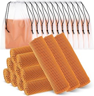Hosuly 12 Pcs Cooling Towels for Face and Neck 12 x 40 Inch Workout Towels for Gym Fast Drying Hot Weather Sweat Rag Cold Cooling Cloth with 12 Bags Athletes Sport Yoga Golf(Orange)