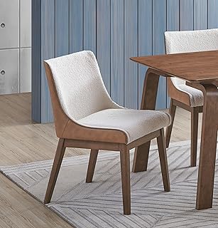Dining Chairs Modern Contemporary Brown White Boucle Upholstery Set of 2 Wingback Walnut Finish Retro Style Side Chairs for Dining Room Kitchen Easy Assembly
