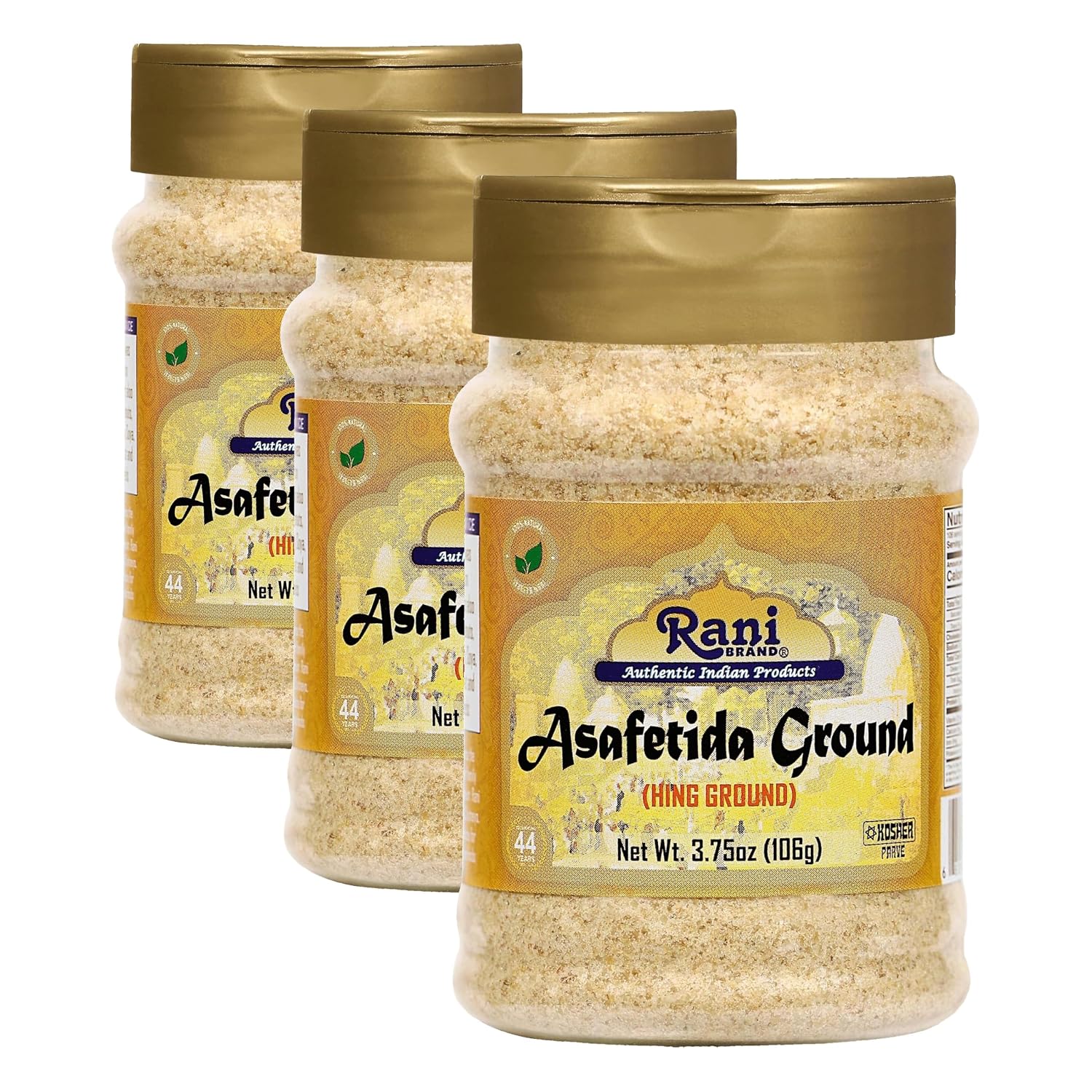 Rani Asafetida (Hing) Ground 3.75oz (106g) PET Jar ~ All Natural | Salt Free | Vegan | Non-GMO | Kosher | Asafoetida Indian Spice | Best for Onion Garlic Substitute (Pack of 3)