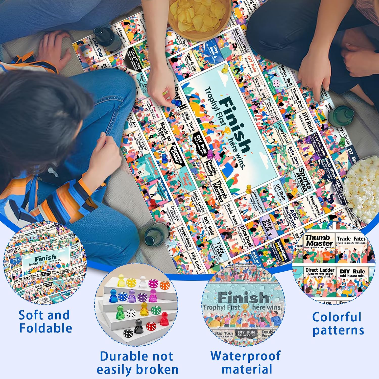 YAMMI Drinking Games for Adults, 79 Game Squares Wild Challenges with Reusable Waterproof Rubber Mat Board Game, 31.5×23.7IN for 2-8 Players at Parties, Birthday & Family(Age 21+)