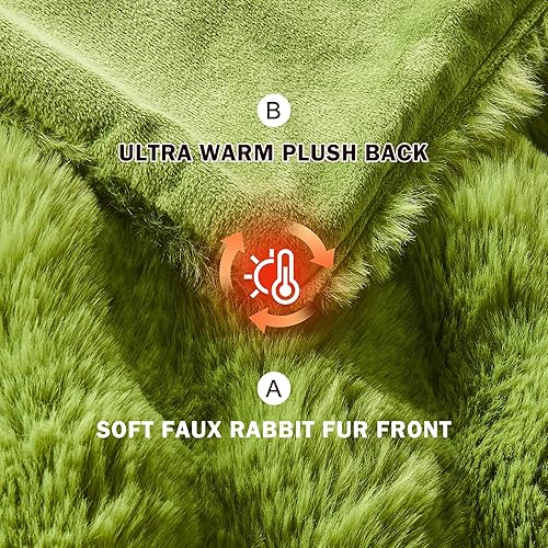 Miniatura 5 de EMME Manta de piel sintética tamaño Queen, color verde oscuro, manta acogedora de conejo de burbujas grande para sofá, manta gruesa de felpa peluda,