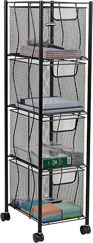 Mind Reader Armario rodante con cajones, organizador de suministros de arte de escritorio, almacenamiento, cocina, malla de metal, 8 pulgadas de