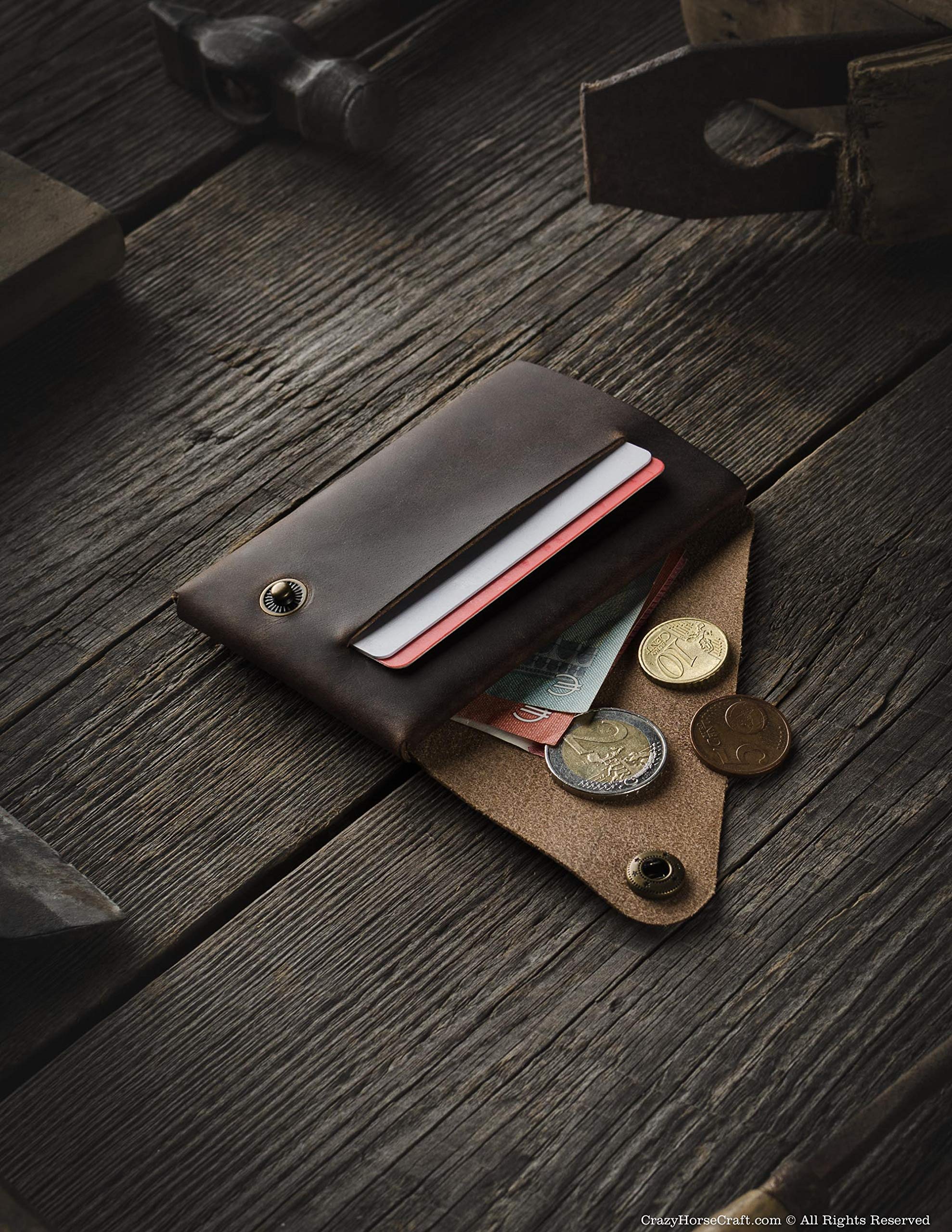 Minimalistischer Brieftasche Kartenhalter Italienisches Leder Wood Brown Geldfach Unikat Handgemacht