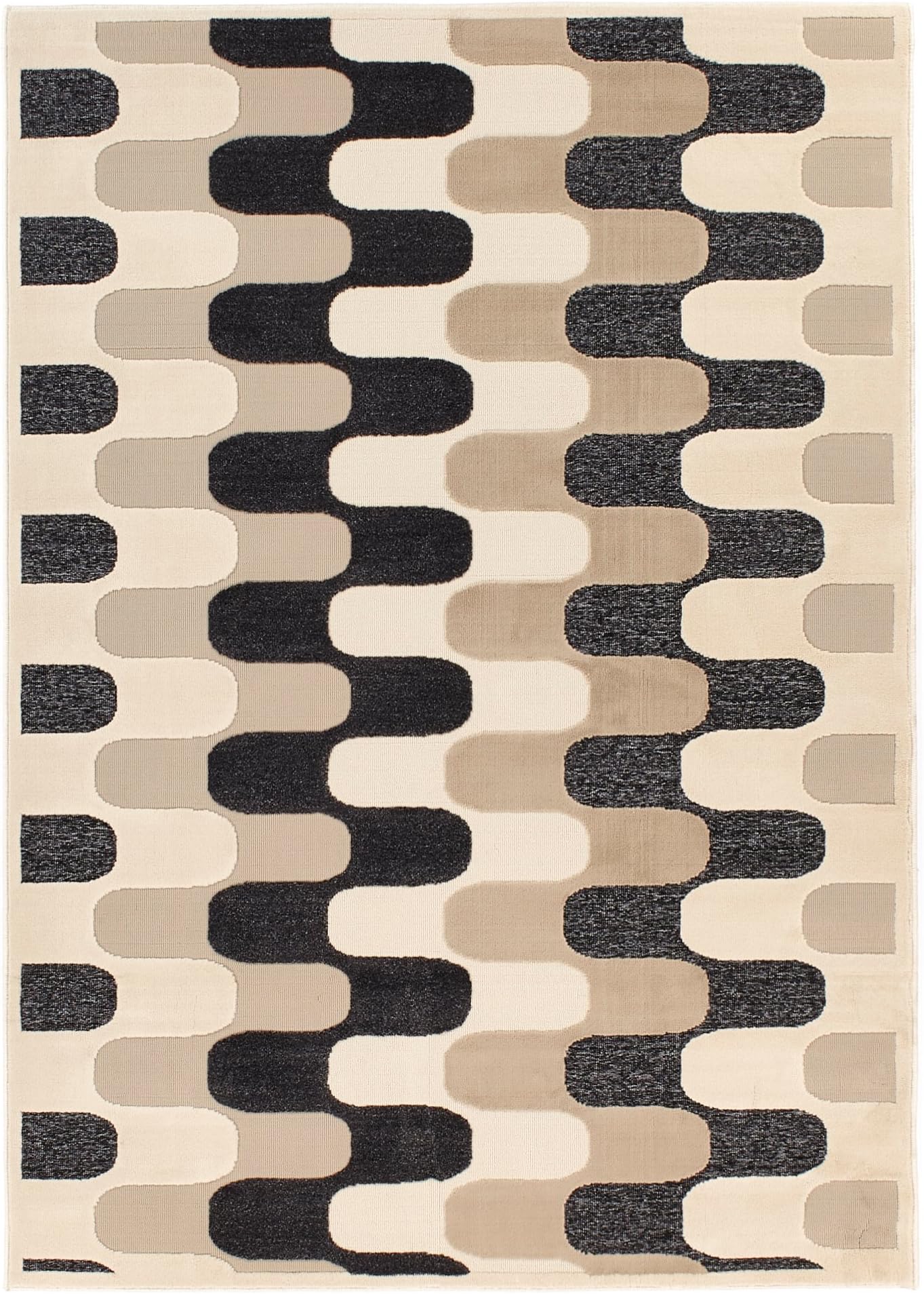 Carpet Art Deco Montgomery Collection Area Rug, 5'3"x7'5", Cream Beige Grey Black