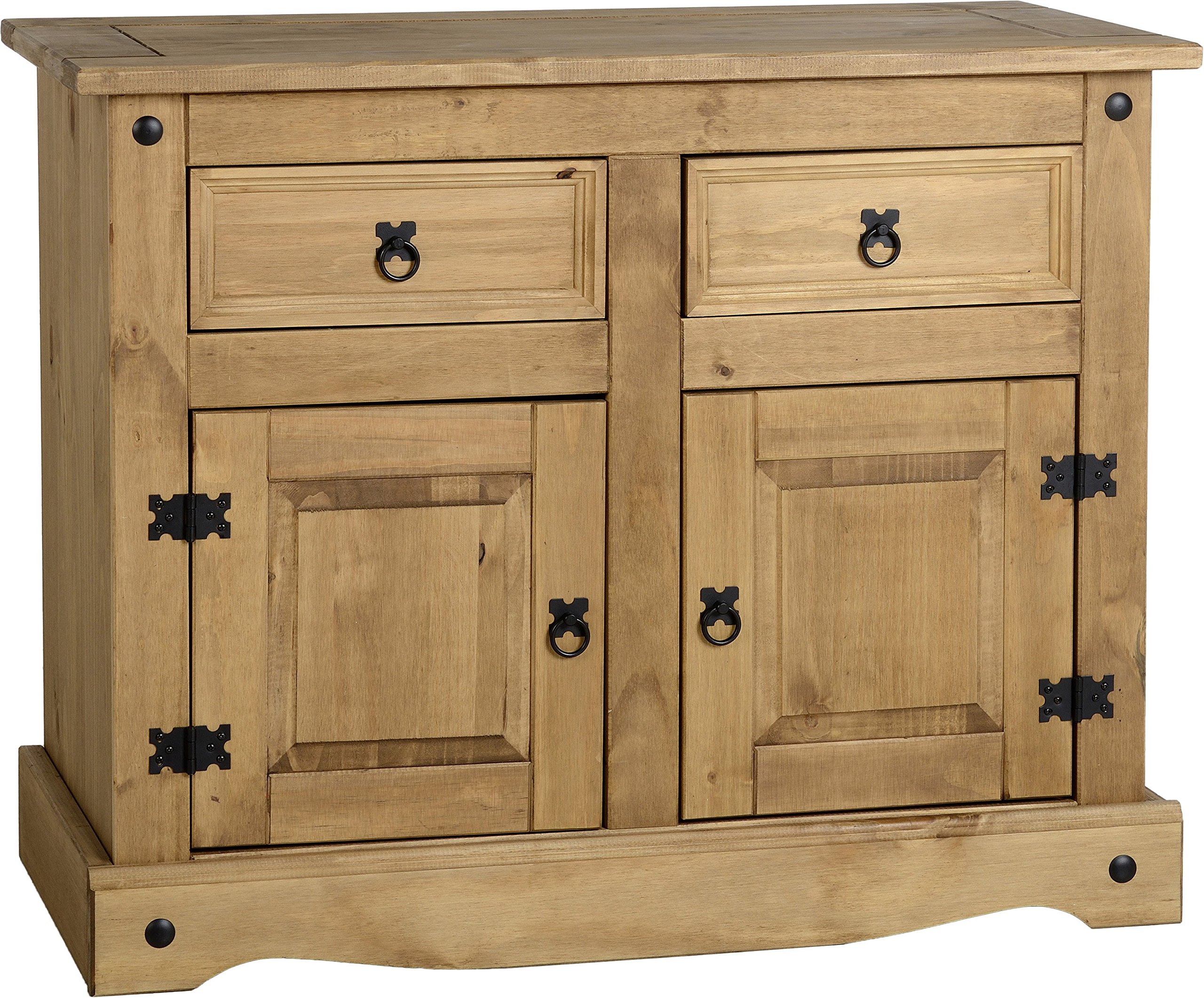Seconique Corona 2 Door 2 Drawer Sideboard - Solid Pine, Distressed Wax Pine Finish - Rustic & Traditional Design