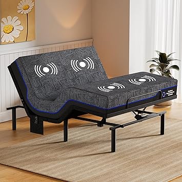 Amada Queen Adjustable Bed Frame and 10 Inch Cooling Gel Memory Foam Mattress Set, Massage, Head & Foot Incline, Wireless Remote, USB Ports, LED Night Light, Medium Firm Support