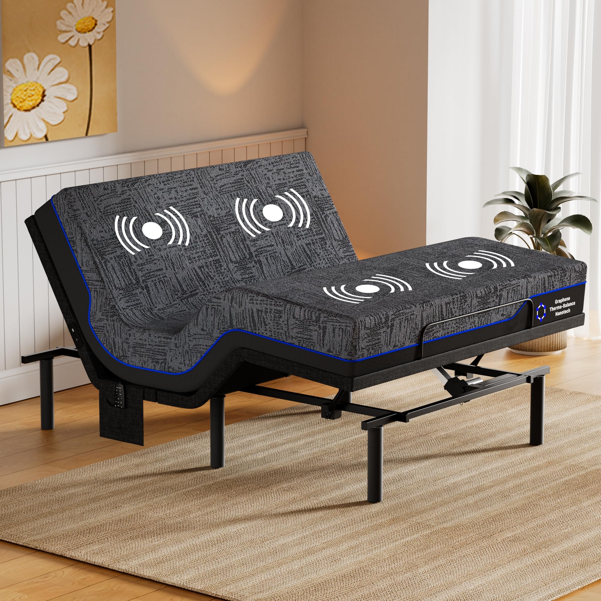 Amada Queen Adjustable Bed Frame and 14 Inch Cooling Gel Memory Foam Mattress Set, Massage, Head & Foot Incline, Wireless Remote, USB Ports, LED Night