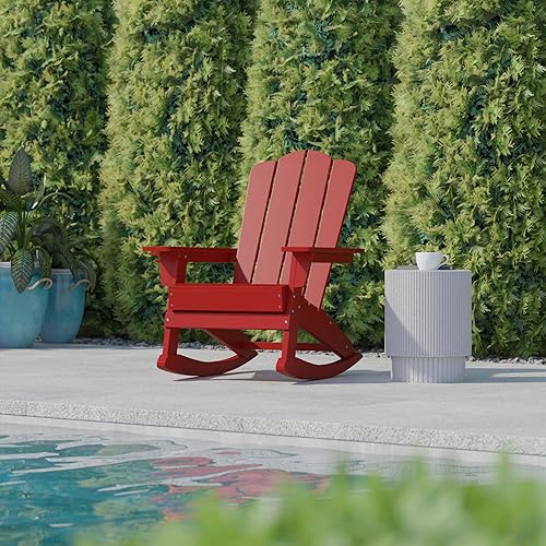 Miniatura 6 de Flash Furniture Newport Adirondack - Silla mecedora con soporte para tazas, resistente a la intemperie, de poliresina Adirondack, color rojo